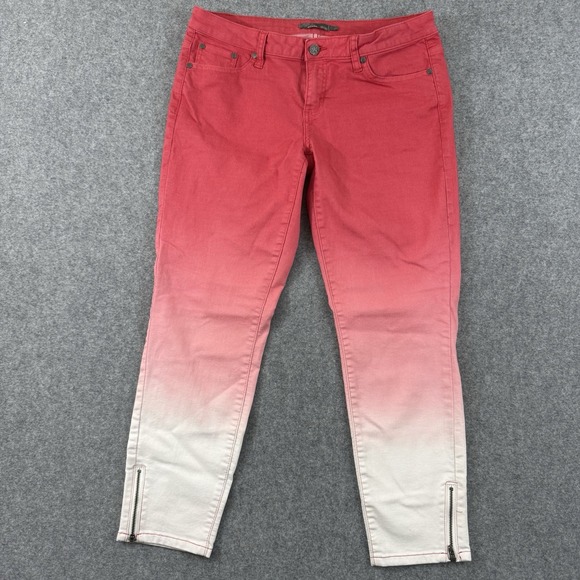 Prana Denim - prAna Jett Organic Cotton Stretch Skinny  Cropped Jeans Pink Ombre ‎ Zip Size 10